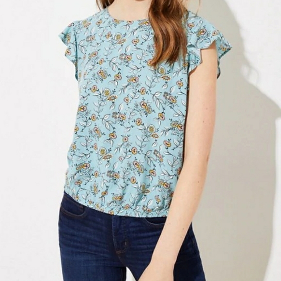 LOFT Tops - Floral Banded Hem Flutter Top